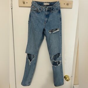 Topshop Light Blue Distressed Straight Leg Jeans